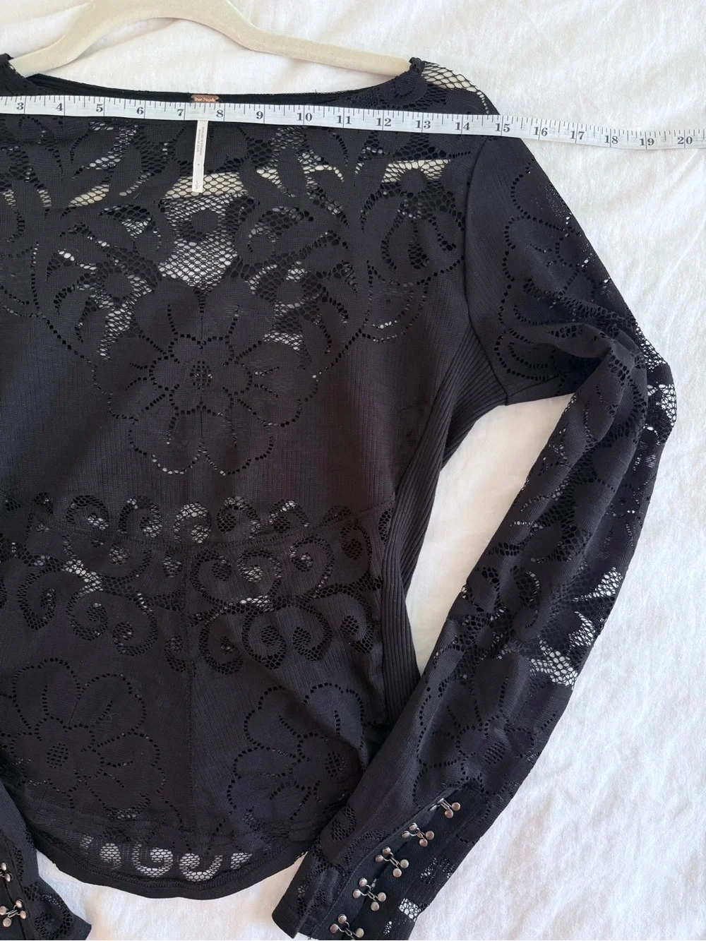 Free People Wild Roses Black Lace Sheer Long Sleeve Top Small